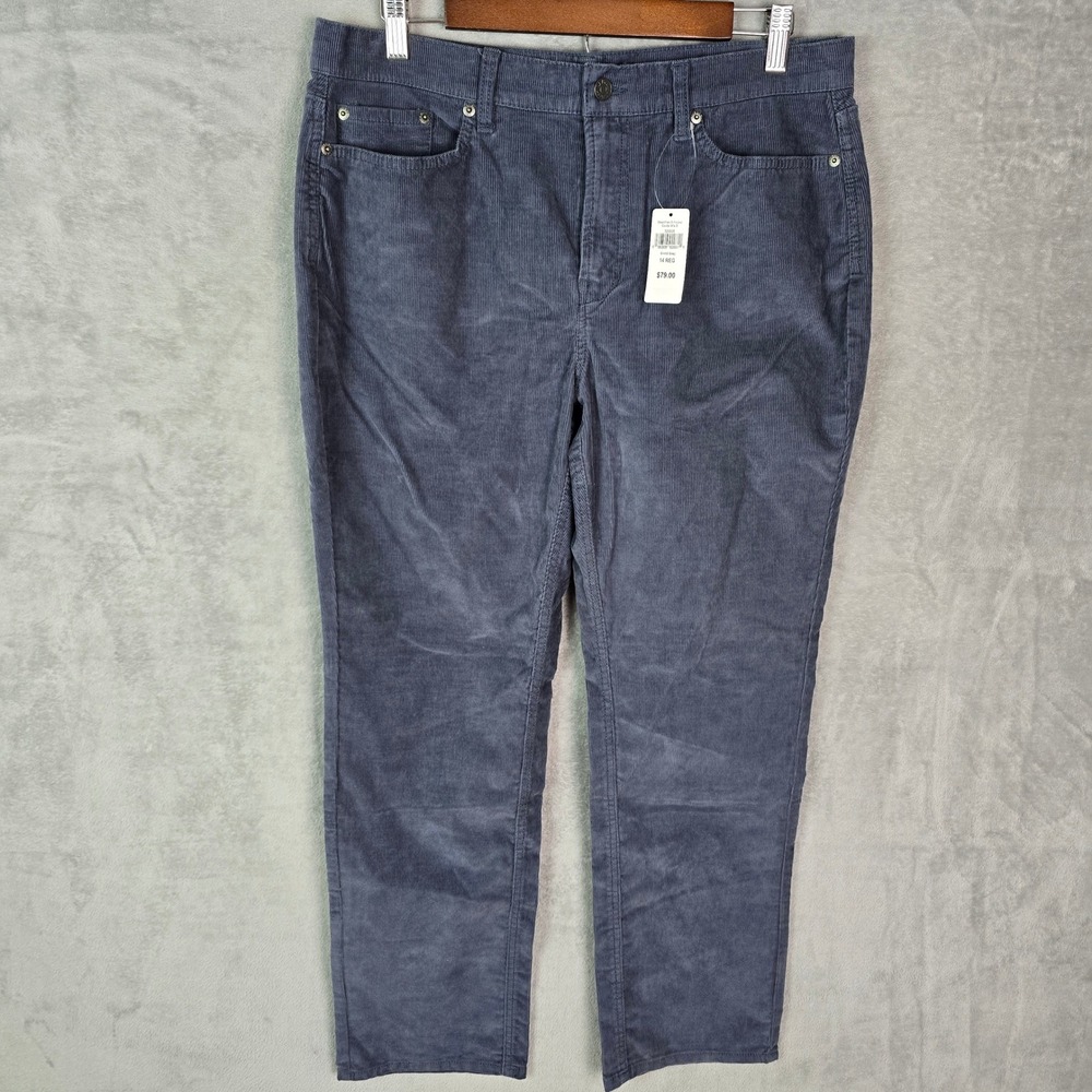LL Bean BeanFlex Corduroy Pants Womens 14 Reg Gunmetal Gray Straight Leg 520828